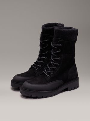 triple black suede winter boots for women calvin klein jeans