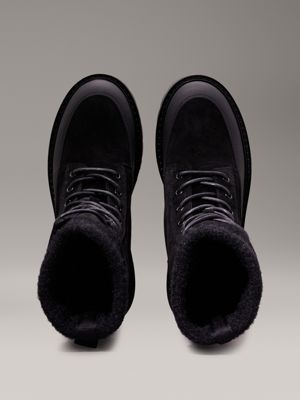 triple black suede winter boots for women calvin klein jeans