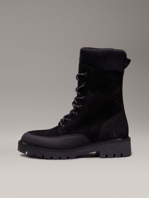 triple black suede winter boots for women calvin klein jeans