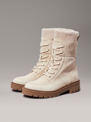 eggshell/savannah tan suede winter boots for women calvin klein jeans