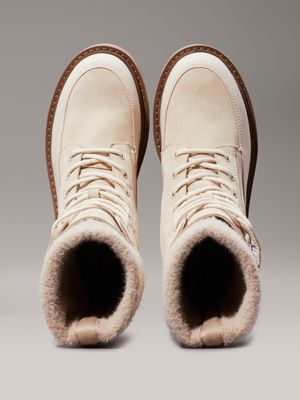 eggshell/savannah tan suede winter boots for women calvin klein jeans