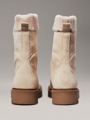 eggshell/savannah tan suede winter boots for women calvin klein jeans