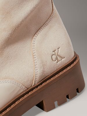 eggshell/savannah tan suede winter boots for women calvin klein jeans