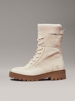 eggshell/savannah tan suede winter boots for women calvin klein jeans