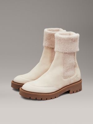 eggshell/savannah tan suede winter chelsea boots for women calvin klein jeans