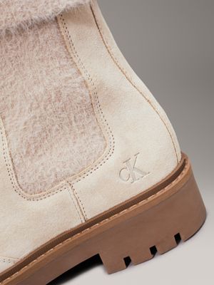 eggshell/savannah tan chelsea-boots aus wildleder für den winter für damen - calvin klein jeans