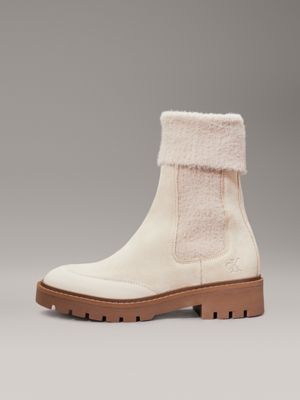 eggshell/savannah tan suede winter chelsea boots for women calvin klein jeans