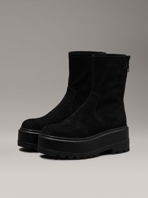 triple black faux suede platform boots for women calvin klein jeans