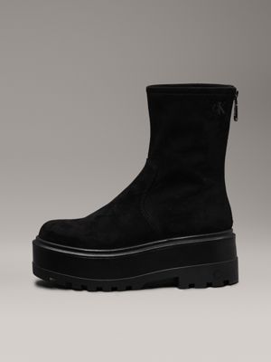 triple black faux suede platform boots for women calvin klein jeans