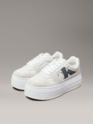 creamy white/eggshell suede platform trainers for women calvin klein jeans