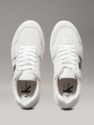 creamy white/eggshell suede platform trainers for women calvin klein jeans