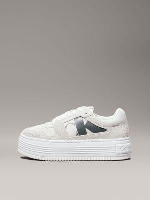 creamy white/eggshell suede platform trainers for women calvin klein jeans