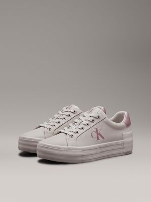 eggshell/dusty rose leather platform trainers for women calvin klein jeans