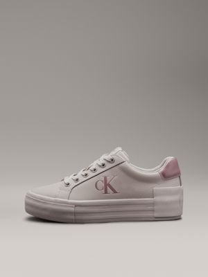 eggshell/dusty rose leather platform trainers for women calvin klein jeans