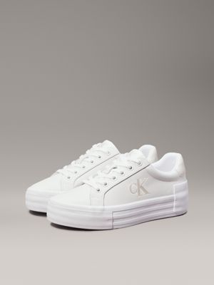 bright white/creamy white leather platform trainers for women calvin klein jeans