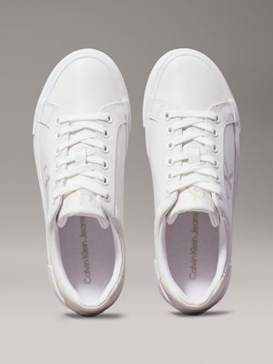 bright white/creamy white leather platform trainers for women calvin klein jeans