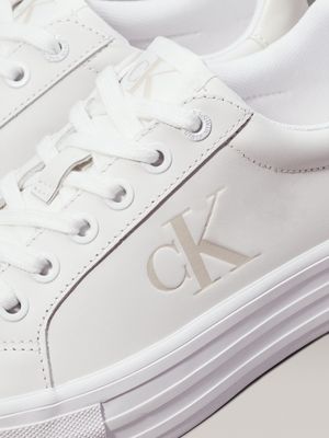 bright white/creamy white leather platform trainers for women calvin klein jeans