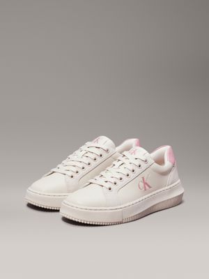 eggshell/dusty rose leather trainers for women calvin klein jeans