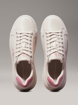 eggshell/dusty rose leather trainers for women calvin klein jeans