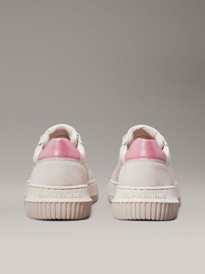 eggshell/dusty rose leather trainers for women calvin klein jeans