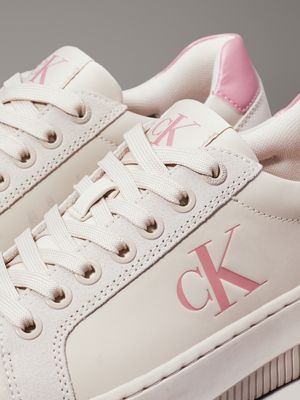 eggshell/dusty rose leather trainers for women calvin klein jeans