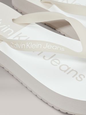 eggshell/white platform flip flops for women calvin klein jeans