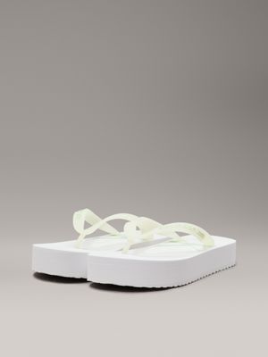 bright white/cameo green platform flip flops for women calvin klein jeans