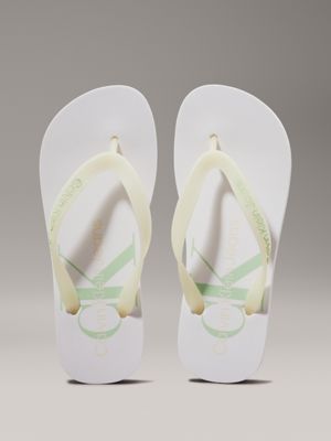 bright white/cameo green platform flip flops for women calvin klein jeans