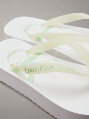 bright white/cameo green platform flip flops for women calvin klein jeans