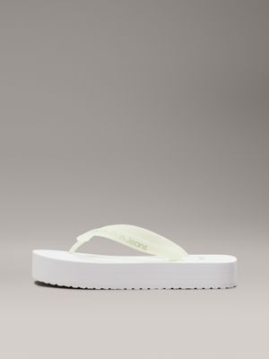 bright white/cameo green platform flip flops for women calvin klein jeans