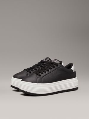 black silver leather platform trainers for women calvin klein jeans