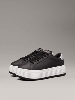 black/silver leather platform trainers for women calvin klein jeans