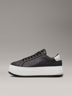 black/silver leather platform trainers for women calvin klein jeans