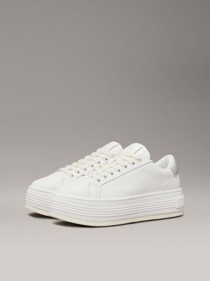 baskets compensées en cuir bright white/creamy white/silver pour femmes calvin klein jeans