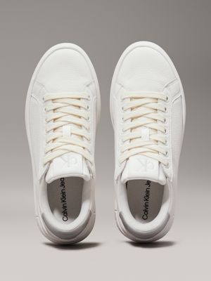 baskets compensées en cuir bright white/creamy white/silver pour femmes calvin klein jeans