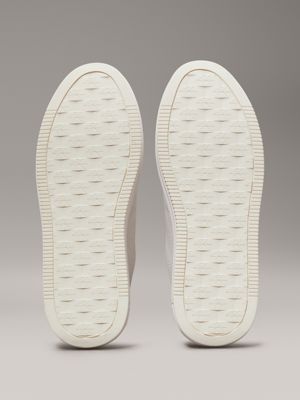 baskets compensées en cuir bright white/creamy white/silver pour femmes calvin klein jeans