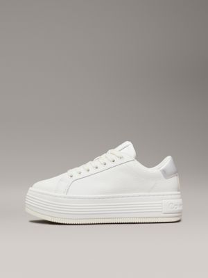 baskets compensées en cuir bright white/creamy white/silver pour femmes calvin klein jeans