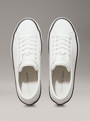 baskets compensées en cuir bright white/black pour femmes calvin klein jeans