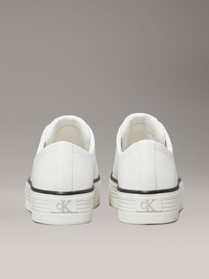 baskets compensées en cuir bright white/black pour femmes calvin klein jeans