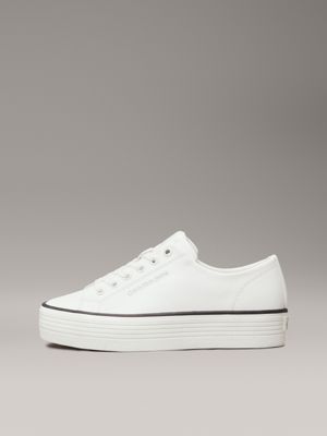 baskets compensées en cuir bright white/black pour femmes calvin klein jeans