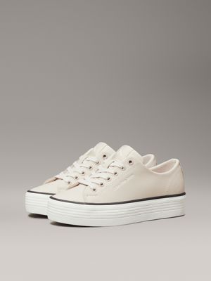 eggshell/bright white/black leather platform trainers for women calvin klein jeans
