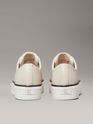 eggshell/bright white/black leather platform trainers for women calvin klein jeans
