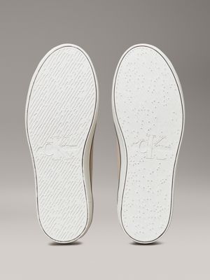 eggshell/bright white/black leather platform trainers for women calvin klein jeans