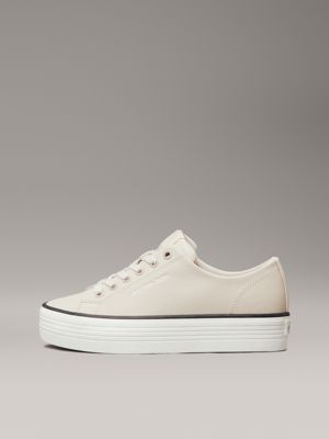 eggshell/bright white/black leather platform trainers for women calvin klein jeans