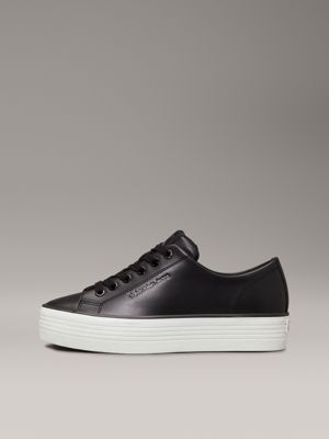 black/bright white leather platform trainers for women calvin klein jeans