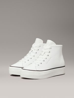 bright white/black leather platform high-top trainers for women calvin klein jeans