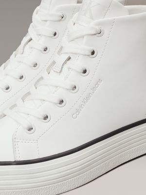 bright white/black leather platform high-top trainers for women calvin klein jeans