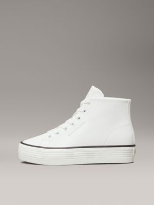 bright white/black leather platform high-top trainers for women calvin klein jeans