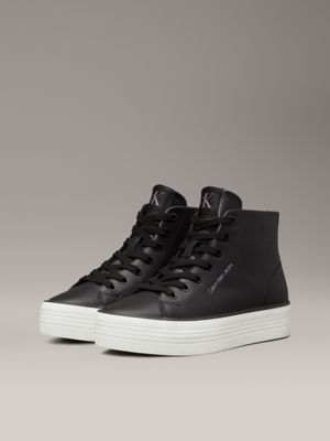 black/bright white leather platform high-top trainers for women calvin klein jeans