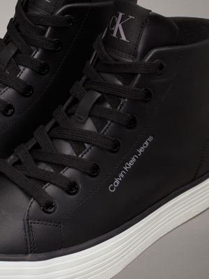 black/bright white leather platform high-top trainers for women calvin klein jeans